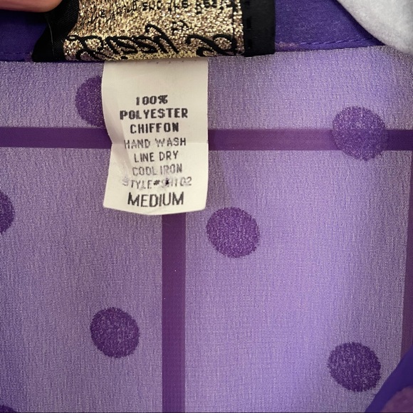 Vintage Lizzy B Purple Sheer polka dot chiffon Blouse Medium - Picture 4 of 7